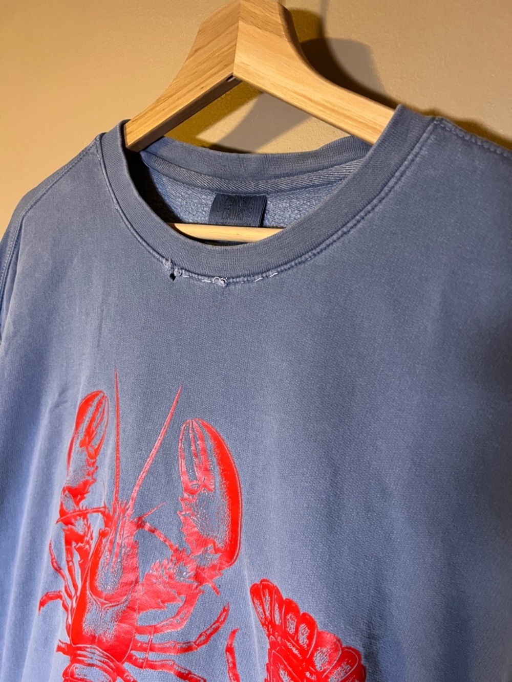 Comfort Colors Distressed Blue Sweatshirt with Red Lobster Print Oversized Fit - Picture 4 of 16